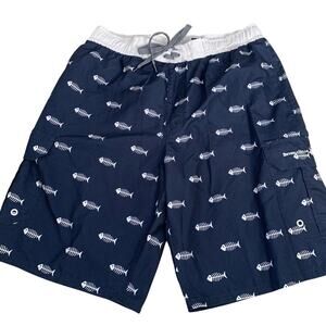 Beverly Hills Polo Club Board Shorts, Fish Scale, Size Large, 11" Inseam